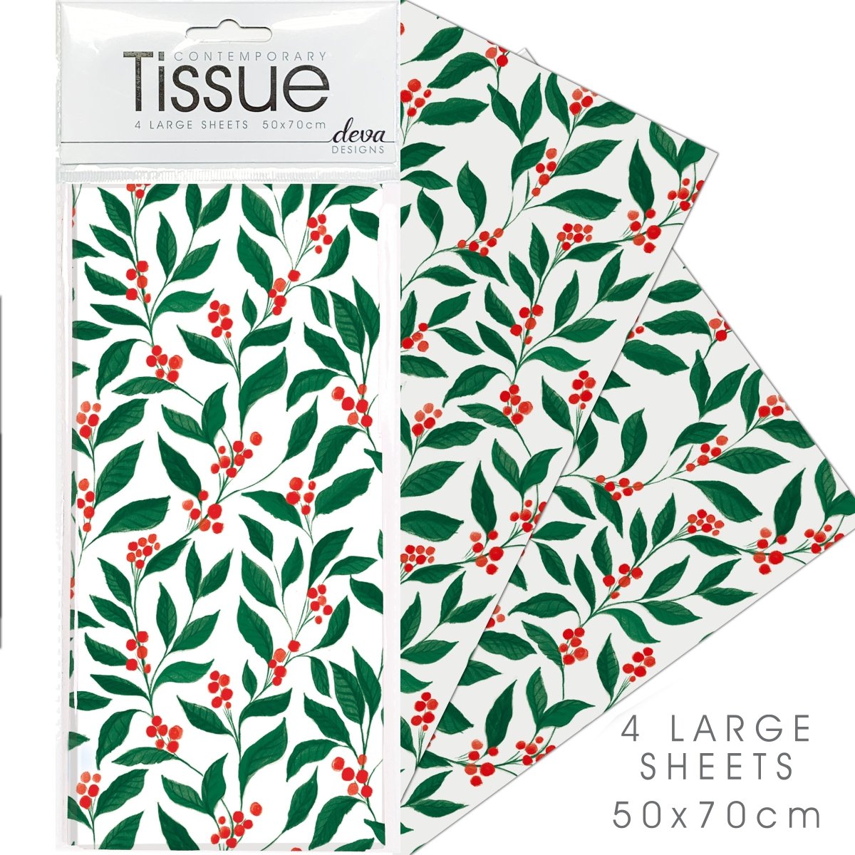 Red Berry Foliage Tissue Paper - 4 Sheets