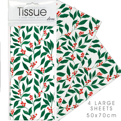 Red Berry Foliage Tissue Paper - 4 Sheets