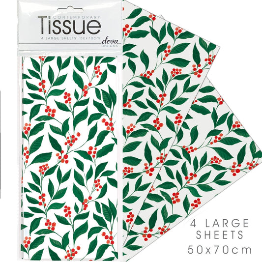 Red Berry Foliage Tissue Paper - 4 Sheets