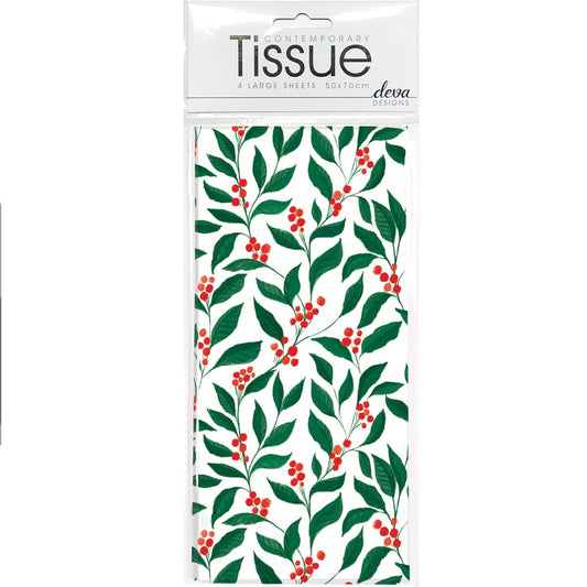 Red Berry Foliage Tissue Paper - 4 Sheets