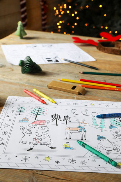 Festive Scene Colour-in Placemats with Crayons - 6 Pack
