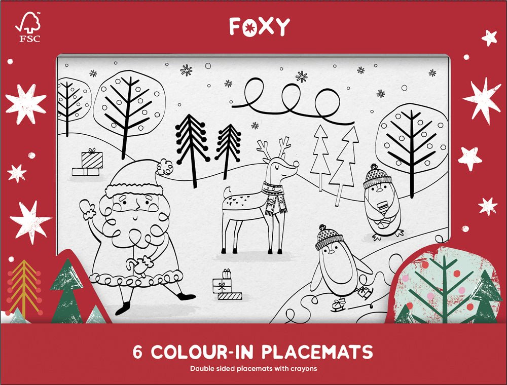 Festive Scene Colour-in Placemats with Crayons - 6 Pack