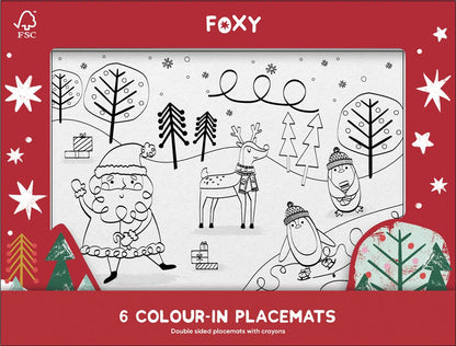 Festive Scene Colour-in Placemats with Crayons - 6 Pack