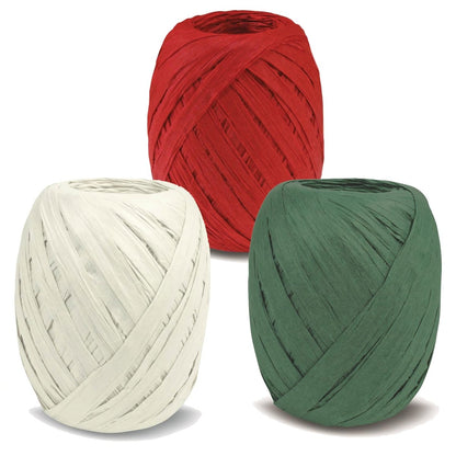 Red, Green and White Raffia Ribbon Trio