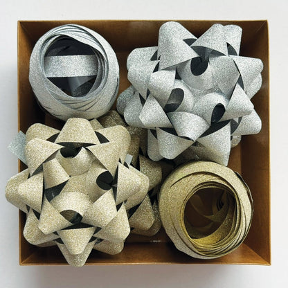 Silver and Gold Ribbon & Bow Set
