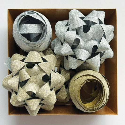 Silver and Gold Ribbon & Bow Set