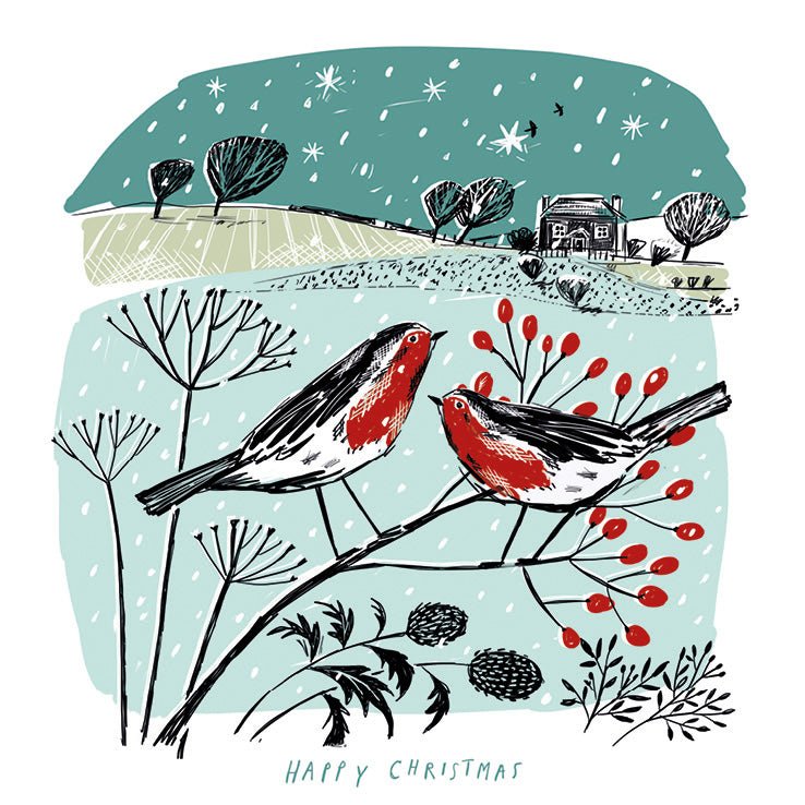 RSPCA Christmas Cards Robins in the Hedgerow