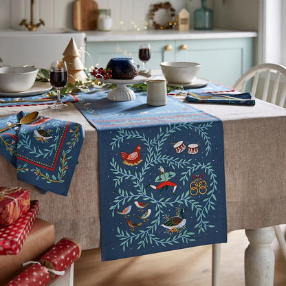 12 Days of Christmas Festive Print 100% Cotton Table Runner