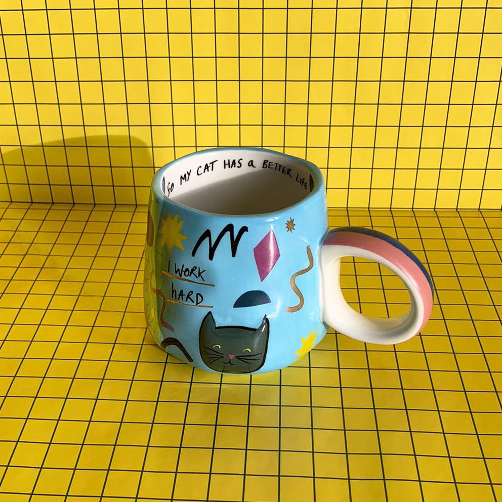 Small Talk 'I Work Hard' Cat Cup