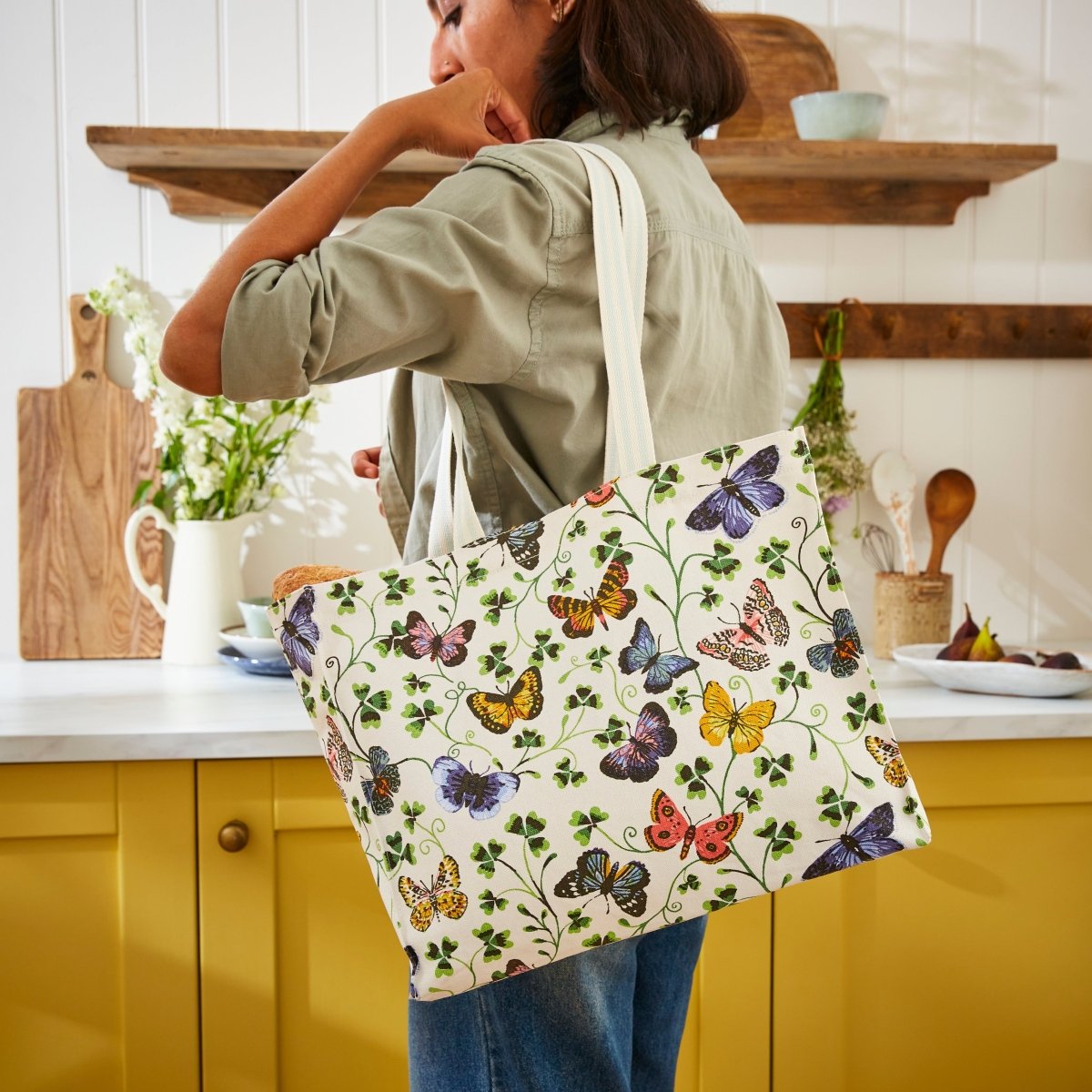 Butterfly Grove Canvas Shoulder Shopping Bag