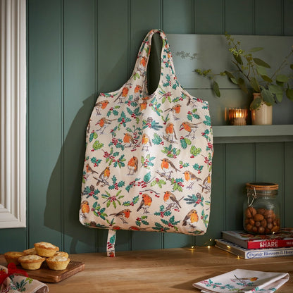 Christmas Robins Fold-up Shopper Bag