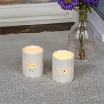 Heart Design Glossy Ceramic Tealight Holder