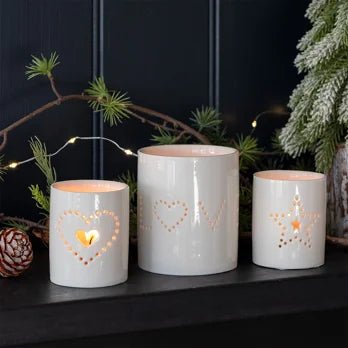 Heart Design Glossy Ceramic Tealight Holder