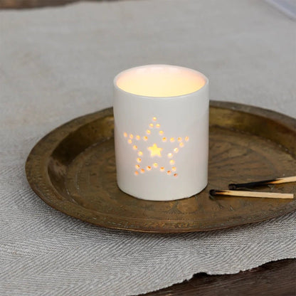 Star Design Glossy Ceramic Tealight Holder