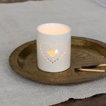 Heart Design Glossy Ceramic Tealight Holder