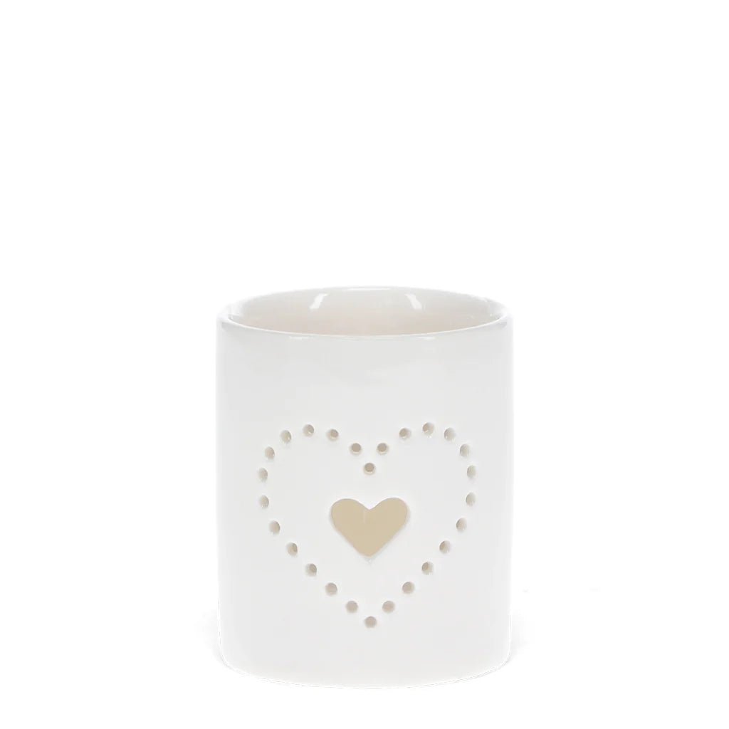 Heart Design Glossy Ceramic Tealight Holder