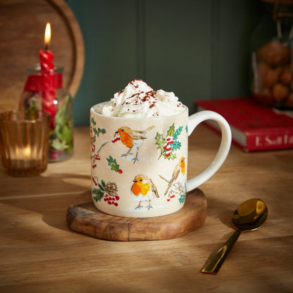 Christmas Robins New Bone China Mug