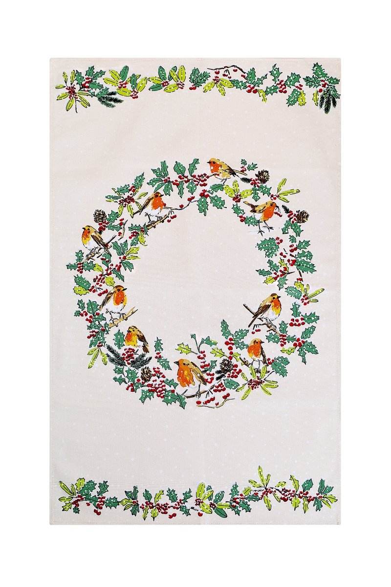 Christmas Robins Cotton Tea Towel