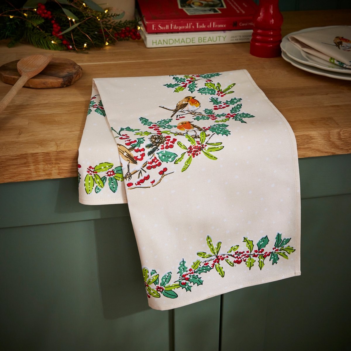Christmas Robins Cotton Tea Towel
