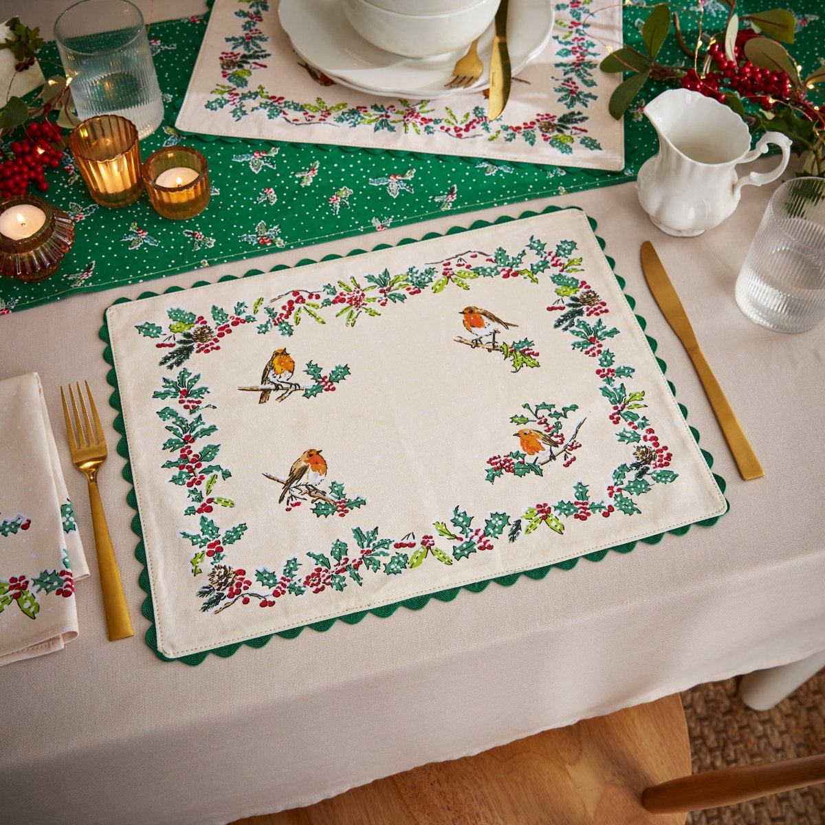 Christmas Robins Cotton Placemat - 2 Pack
