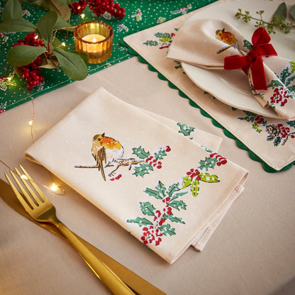 Christmas Robins Cotton Napkin - 2 Pack