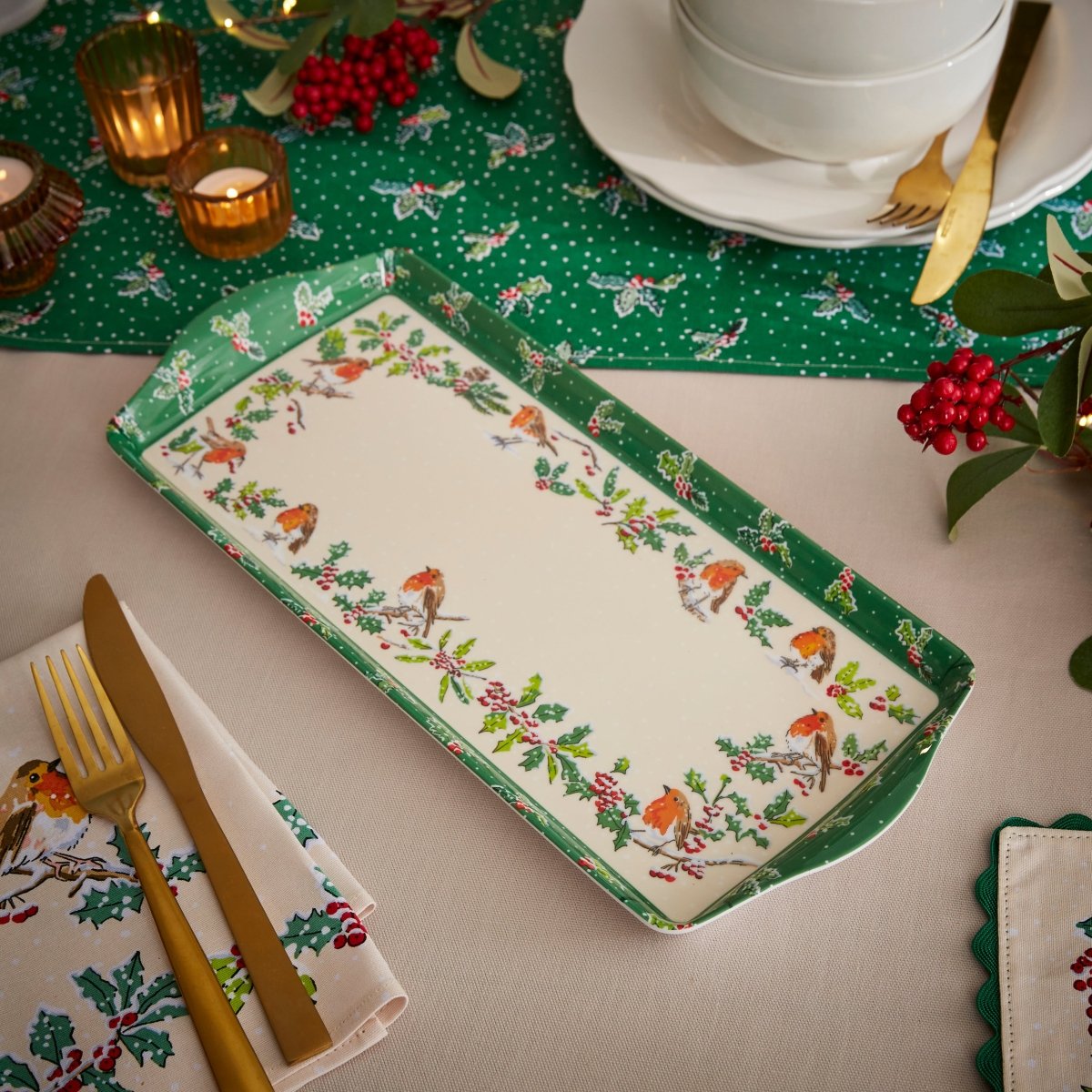 Christmas Robins Serving Tray