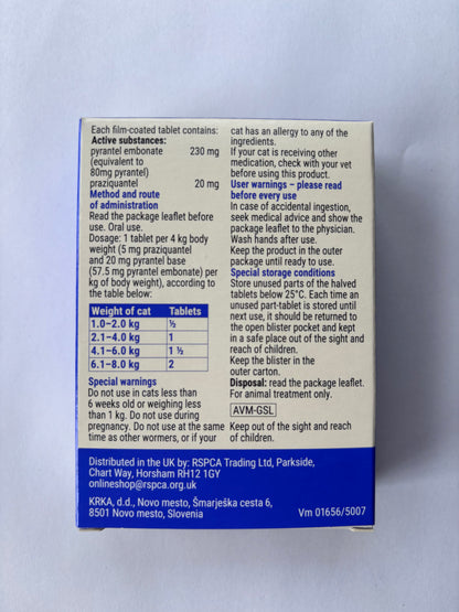 RSPCA WormAway for Cats x 2 tablets
