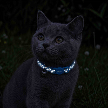 Cat Safety Collar, Blue Reflective Zig Zag Print