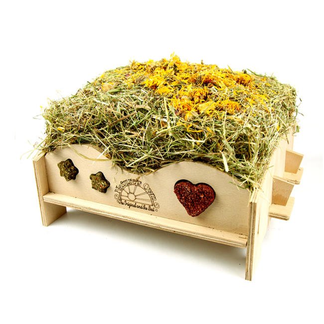 Wooden Hay Feeder (with 5 - a - Day Hay and Treats)