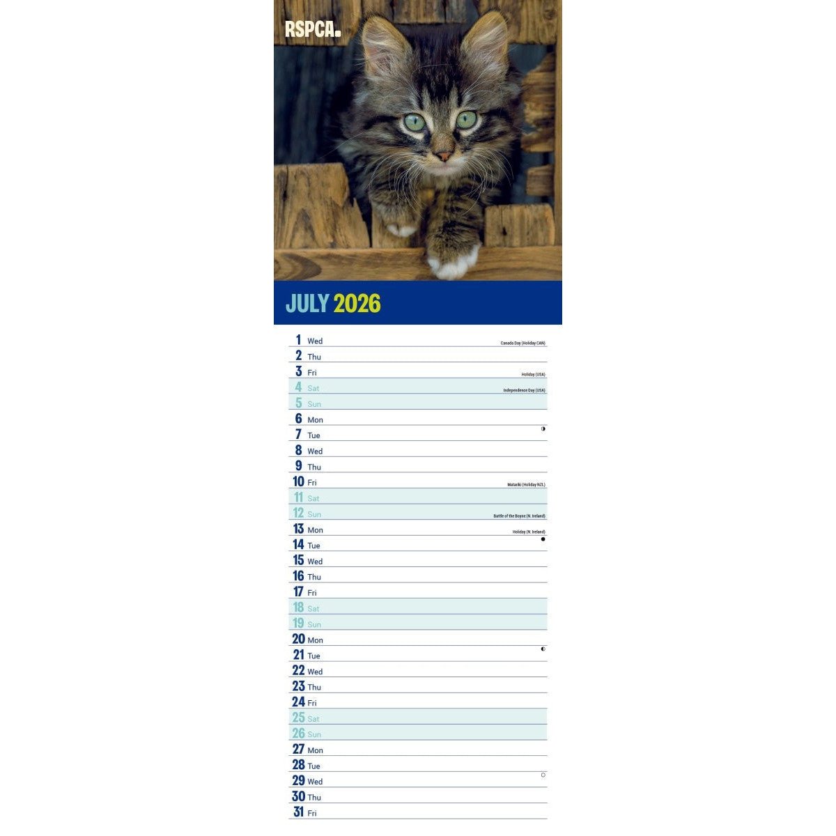 RSPCA I Love Kittens Slim 12 month Wall Calendar 2026