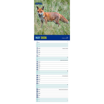 RSPCA British Wildlife Slim Calendar 2026