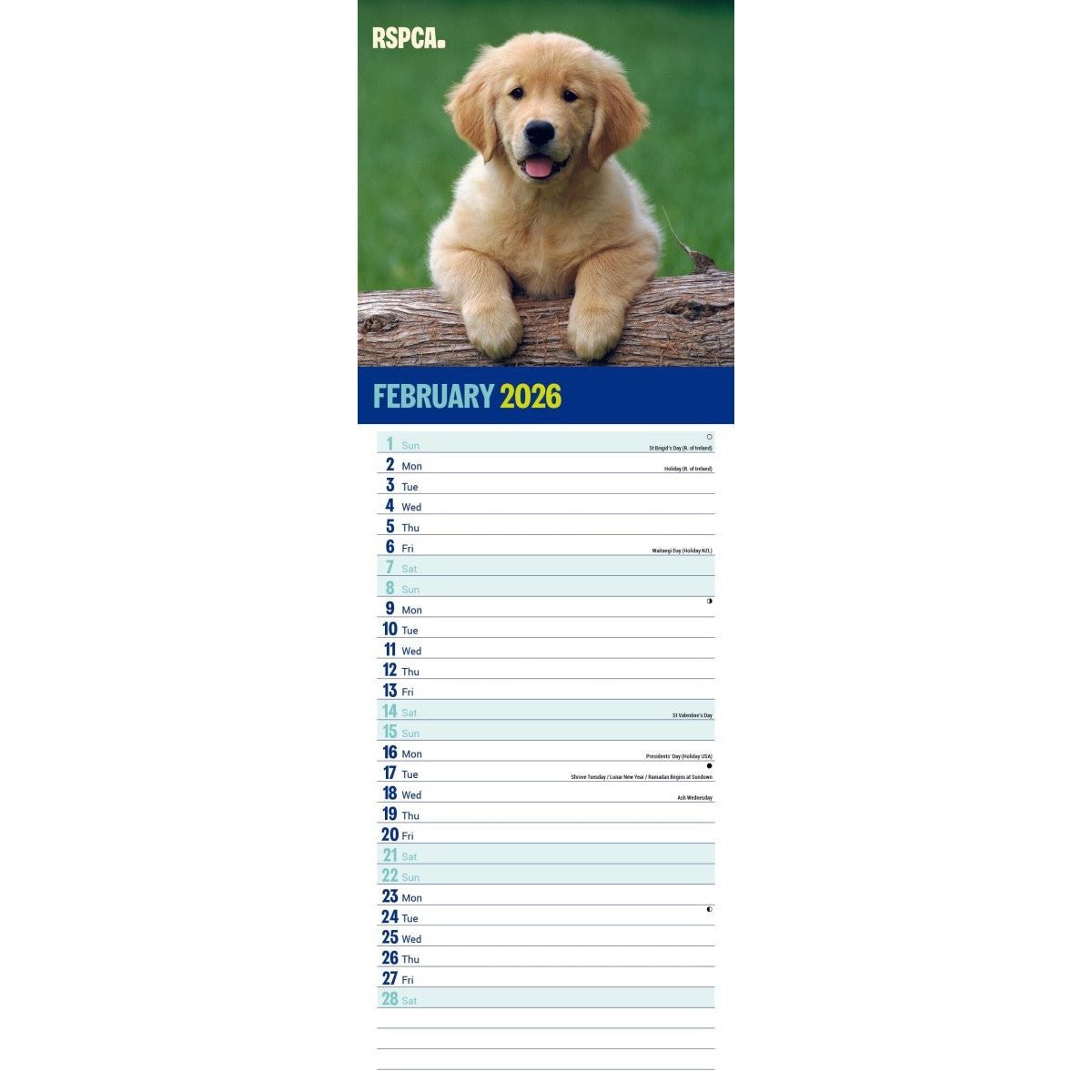 RSPCA I love Puppies Slim 12 Month Calendar 2026