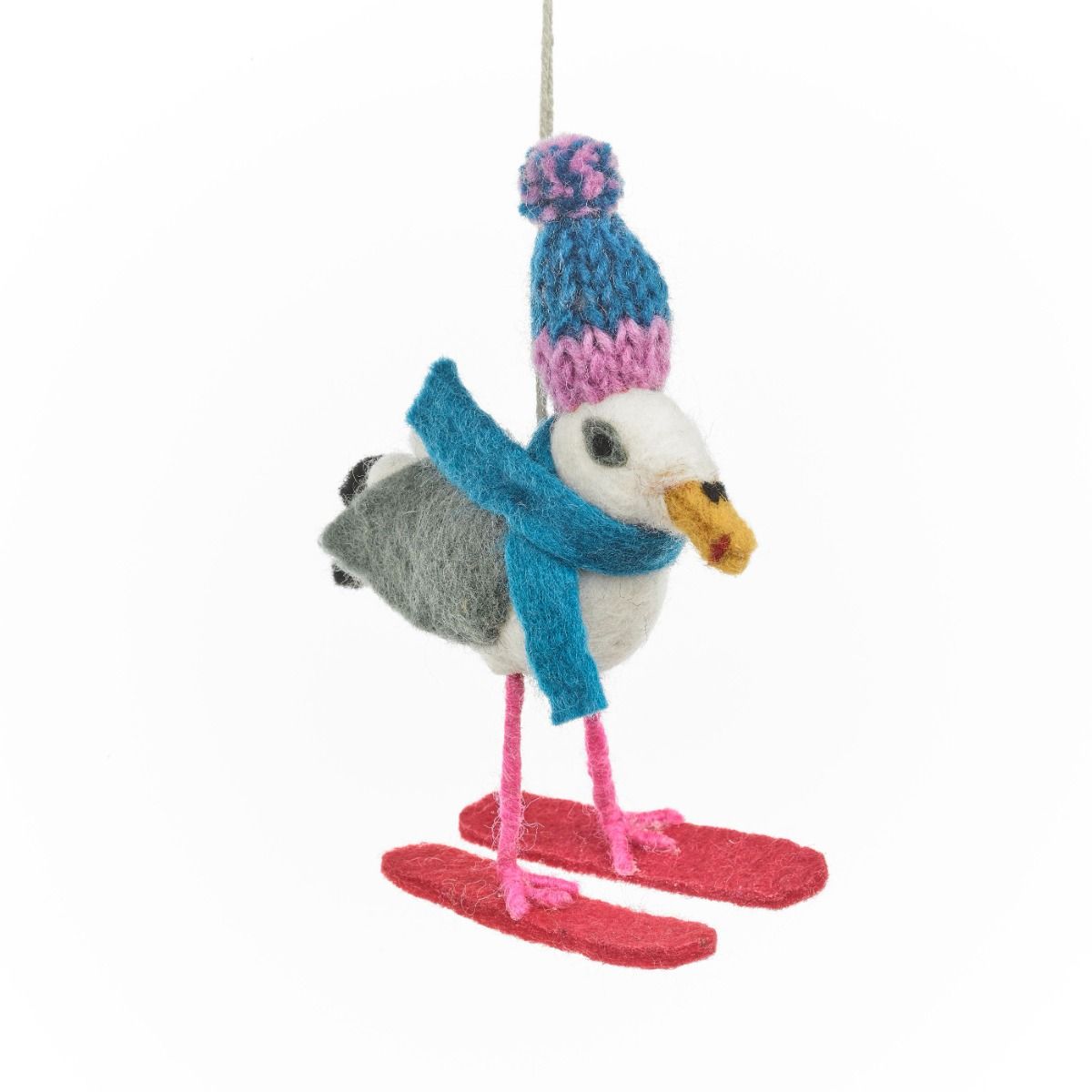 Handmade Felt Ski - Gull Hanging Christmas Seagull Decoration