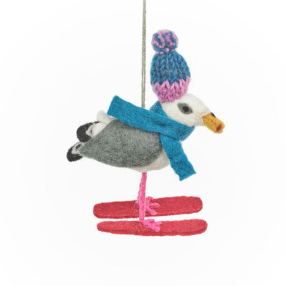 Handmade Felt Ski - Gull Hanging Christmas Seagull Decoration