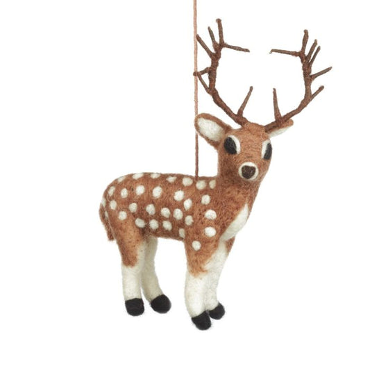 Handmade Felt Brown Stag Biodegradable Hanging Decoration