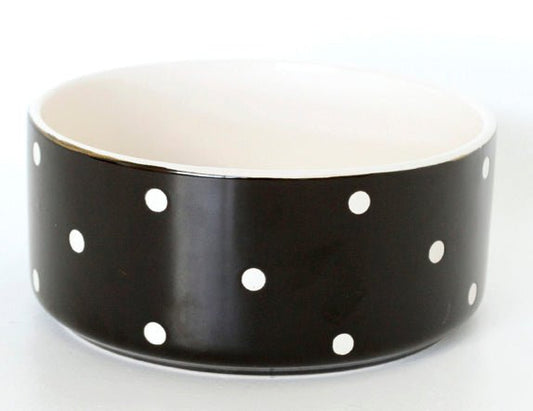 Black Polka Dot Dog Bowl