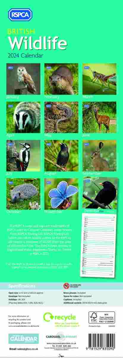 RSPCA British Wildlife Slim Calendar 2024